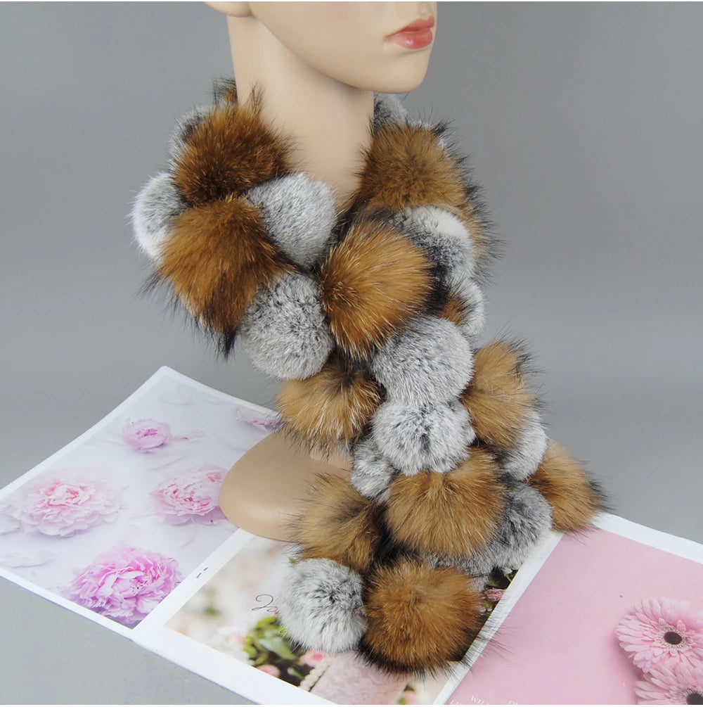 Luxury Brand Women Winter Natural Real Raccoon Fur Scarf Fashion Lady Warm Genuine Fox Fur Neckerchief Real Fox Fur Ring Scarves