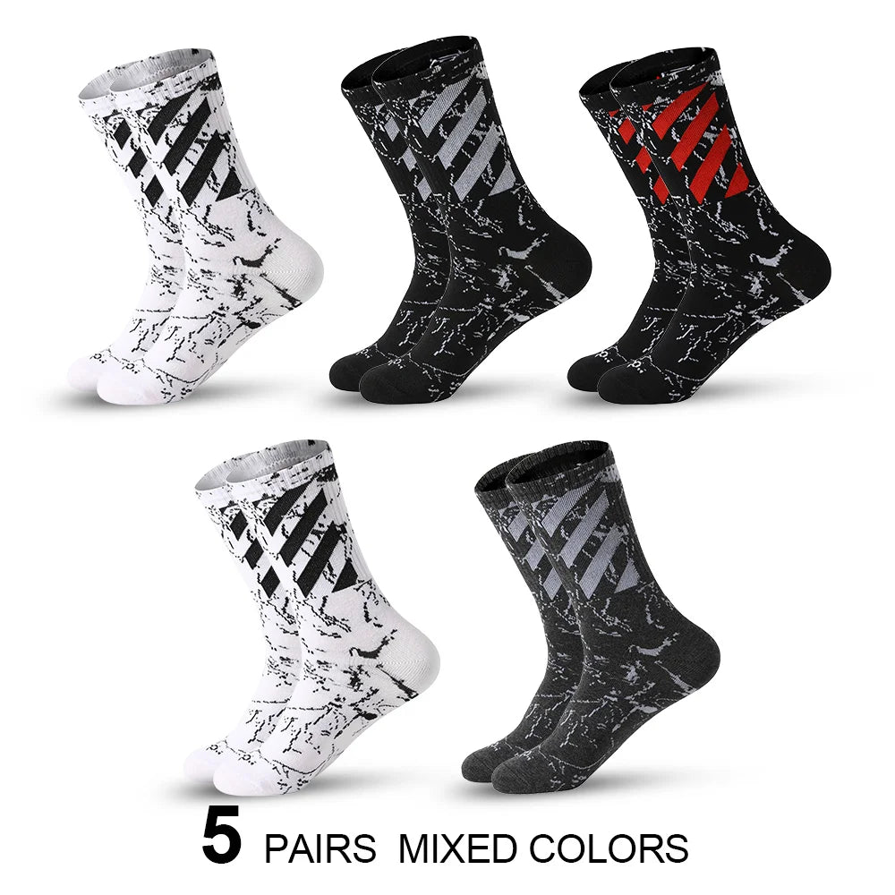 5 Pairs Men's High Rubber Band Waist Couple Mid Tube Sports Solid Socks Spring/Summer Basketball Socks Four Seasons street sock