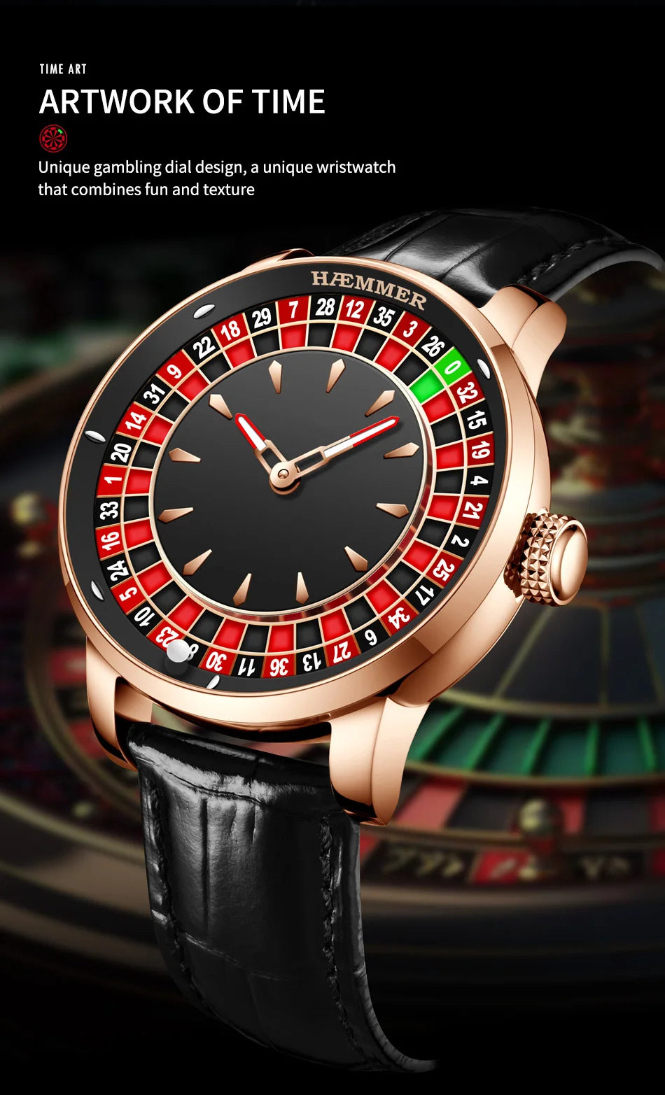 HAEMMER high-end design new mechanical watch NH35 rotating dial Las Vegas roulette desktop theme men's luminous waterproof watch