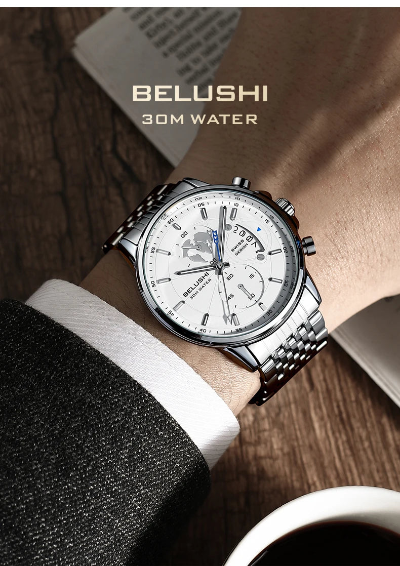 BELUSHI New Fashion Sport Quartz Watches Men Luxury Business Watch Waterproof Wristwatches Male Clock Relogio Masculino