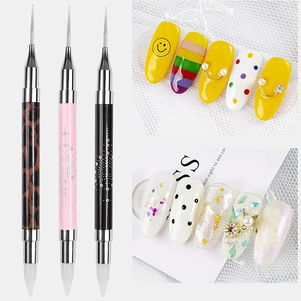 1Pcs Metal Dual Heads  Dotting Pen Nail Brush Rhinestones Crystal Picking Nail Studs Dotter DIY Point Drill Nail Tools