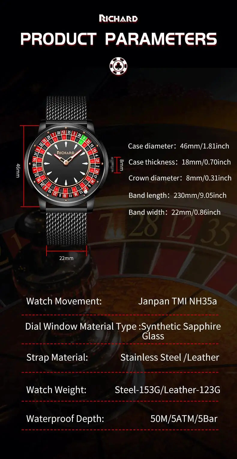 Richard Sapphire Glass NH35 Jacob & Co Betting Market Mens Mechanical Watches Watch Men Top Brands Luxury Wheel Turning Watches