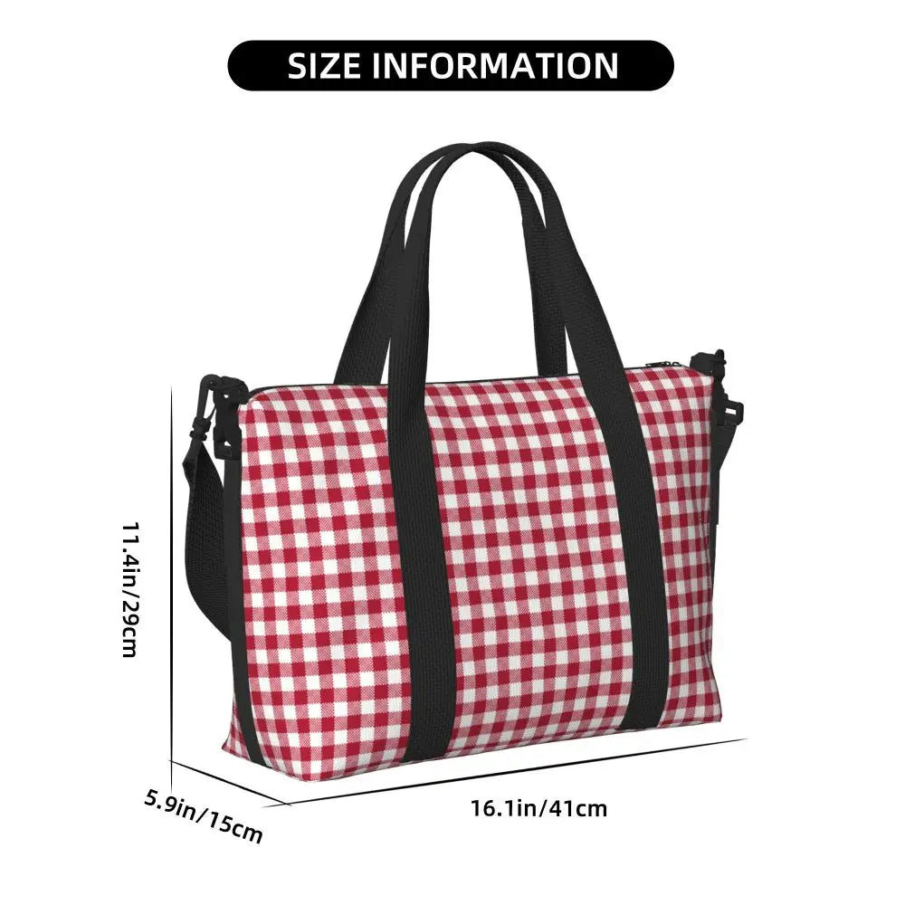 Custom Popular Tartan Plaid Beach Tote Bag for Women Extra Large Gym Carry On Geometric Gingham Check Texture Shopping Bags