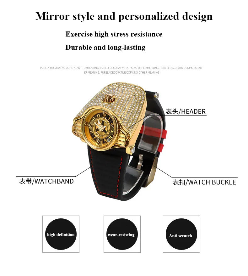 UTHAI Full Sky Star Personaliz Men Watch Sports Trend Diamond Light Luxury Large dial Leather Male Fashion Quartz Clock Watches