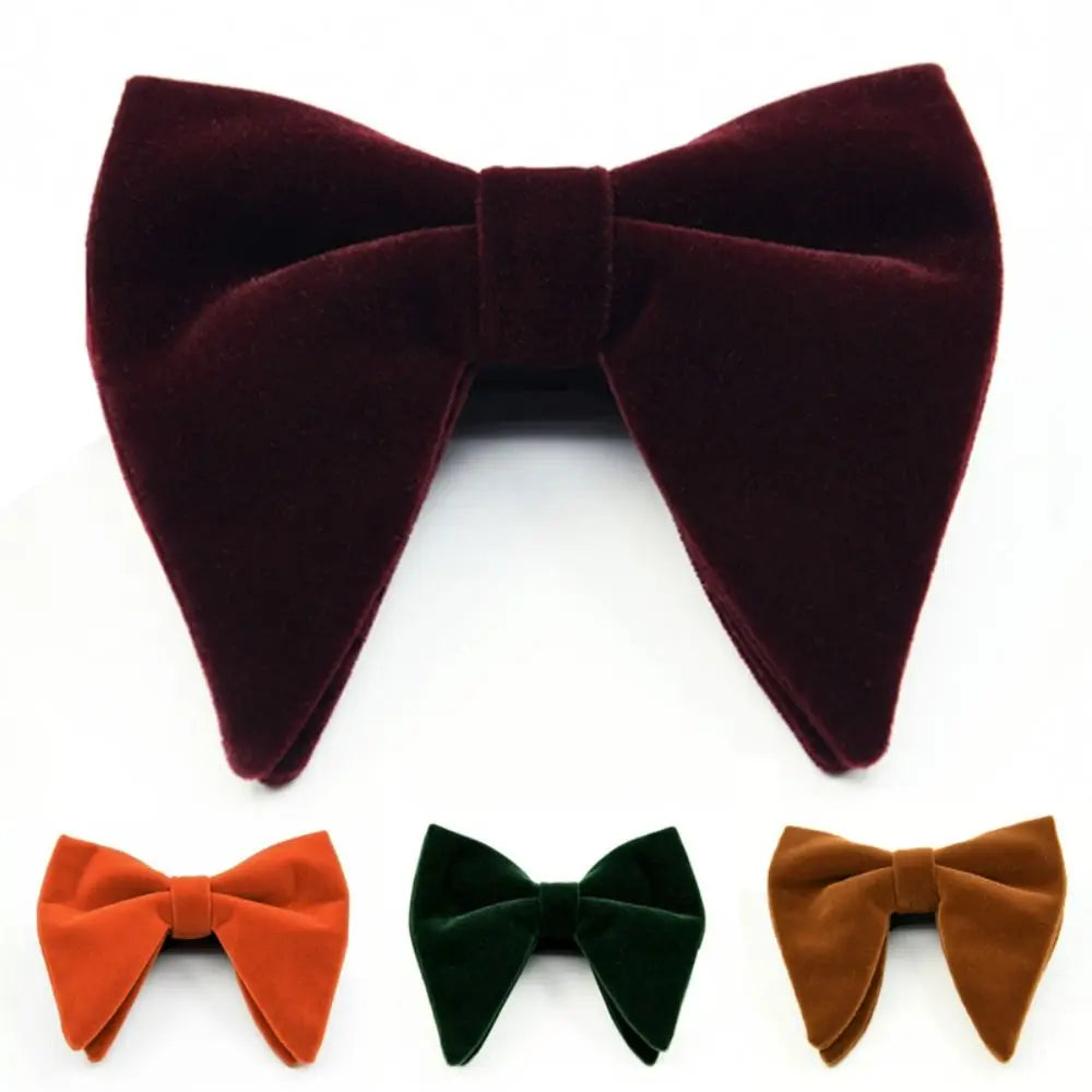 Mens Oversized Bow Tie Solid Velvet Bowtie Wedding Party Tuxedo Adjustable Necktie Big Bow Tie