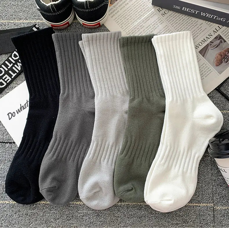 New 5 Pairs Cool Men Black White Warm Socks Set Autumn Winter Male Solid Color Sport Short Socks For Men