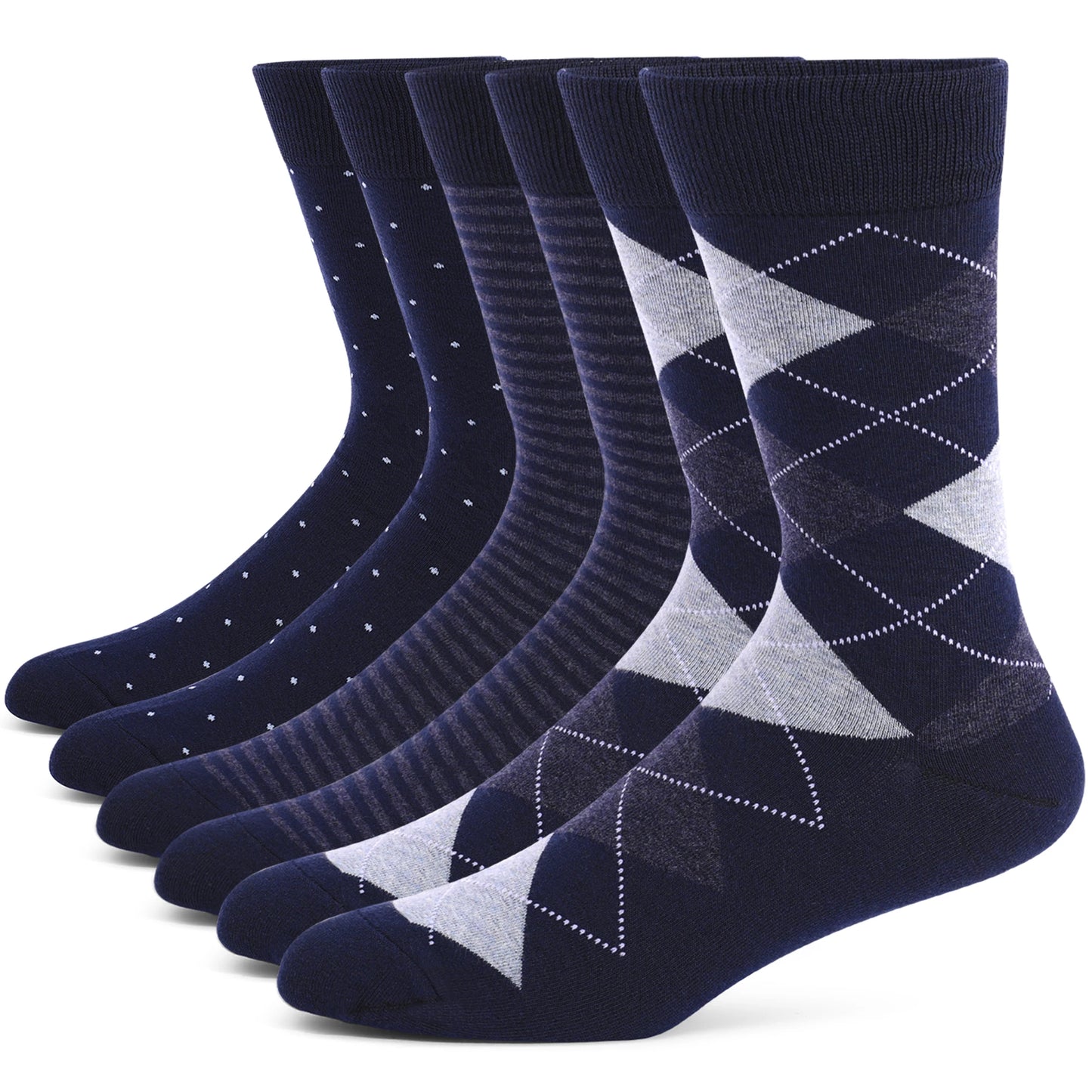 5 Pairs Mens Dress Socks Plus large Size，High Quality Combed Cotton Crew Socks，Black Cool Argyle Breathable Casual Socks for men