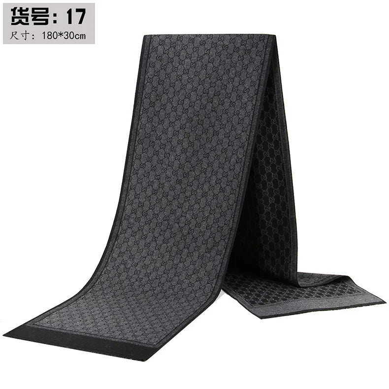 Classic Plaid Men Scarfs Winter Warm Cashmere Soft Scarf For Men Casual Business Neckerchief Black Gray Silk Scarves 30*180cm