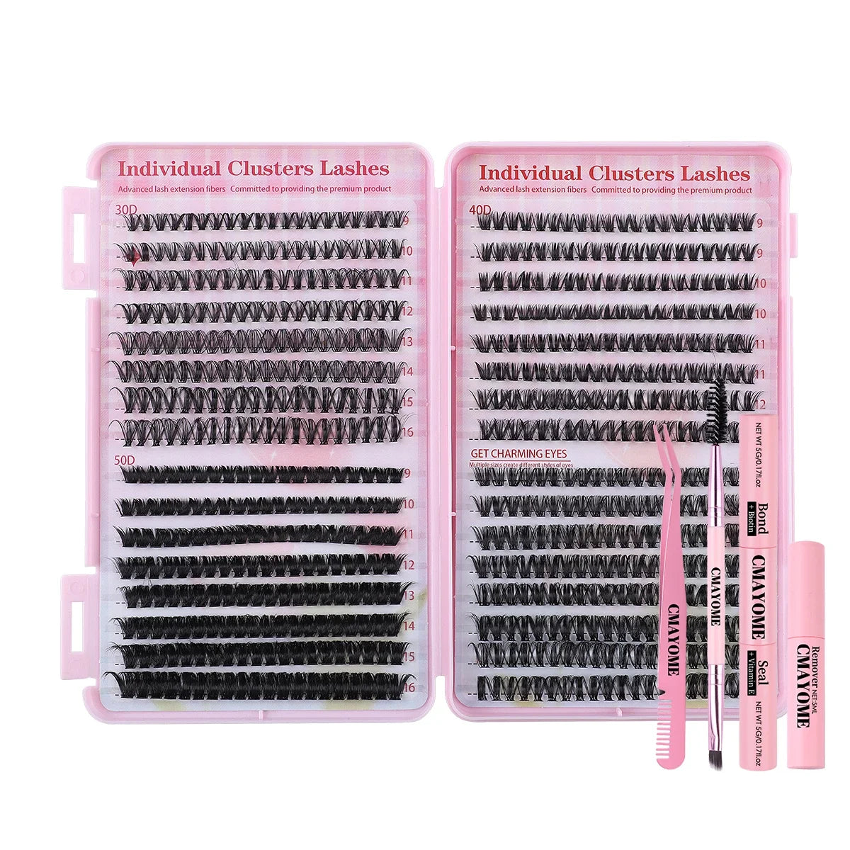 Lash Extension Kit 640 Pcs 3D Thick Fluffy Lash Clusters 30+40+50D 9-16mm Eyelash Set Individual Lashes with Bond and Remover