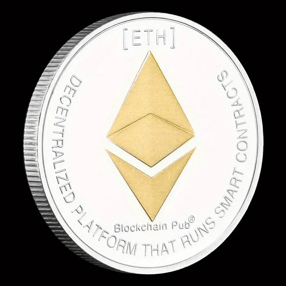 Ethereum Coin Souvenir Commemorative Silvery Plated Collectibles Coin Challenge Coin ETH Physical Cryptocurrency Crypto Coin