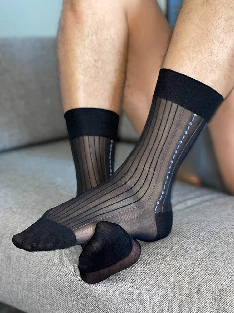 Jacquard Tube Socks for Man Sheer Loose Business Work Socks Retro Classic Man Old Time Socks Vintage Style Ribbed Sexy Stockings