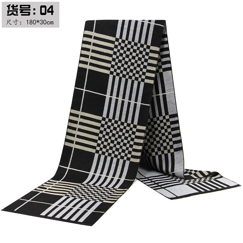 Classic Plaid Men Scarfs Winter Warm Cashmere Soft Scarf For Men Casual Business Neckerchief Black Gray Silk Scarves 30*180cm