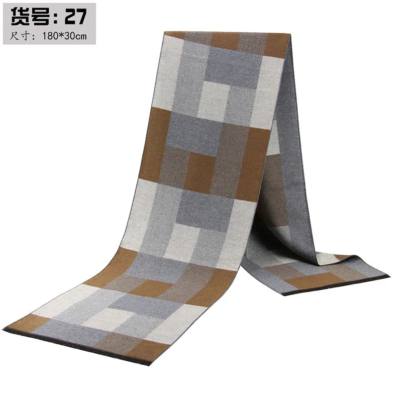 Classic Plaid Men Scarfs Winter Warm Cashmere Soft Scarf For Men Casual Business Neckerchief Black Gray Silk Scarves 30*180cm