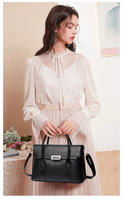 2024 New Genuine Leather Briefcase Women Handbags Large Capacity Ladies Fashion Cowhide Shoulder Messenger Bags Portable