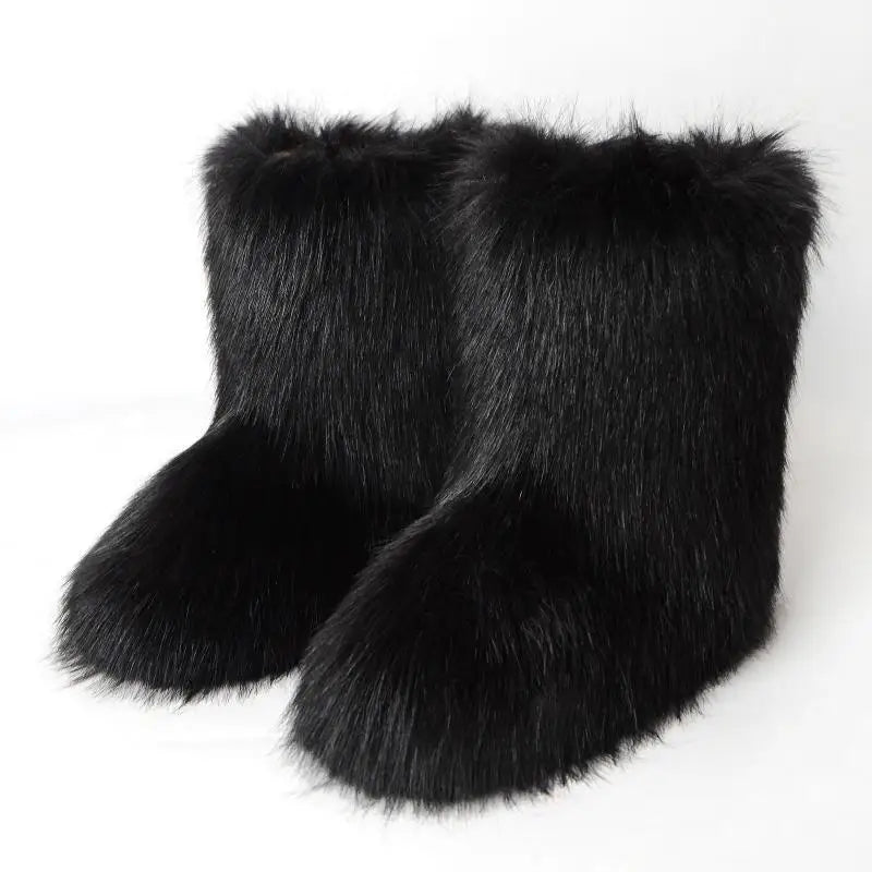 y2k Women's Winter Snow Boots Outdoor Luxury Furry Faux Fox Fur New Fashion Boots WomanPlush Warm Platform Shoes  Bottes