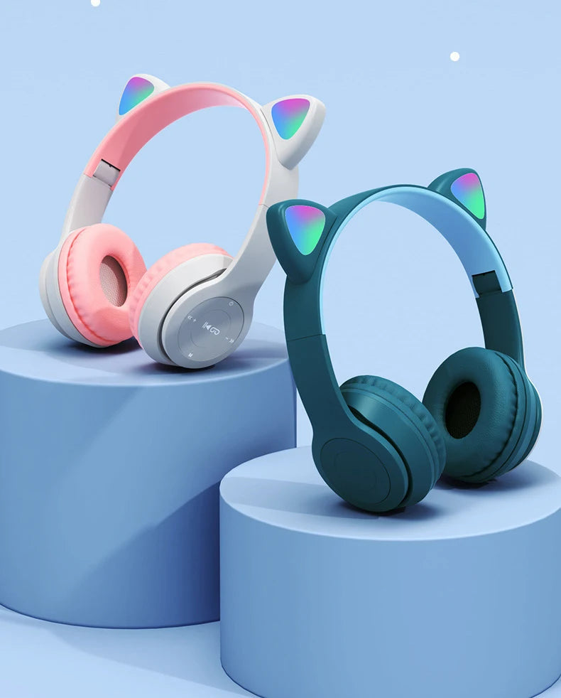 Wireless Headset Flash Light Kids Ear Headphones with Mic Bluetooth Headsets Stereo Music Game Headphone Girls Boys Gift