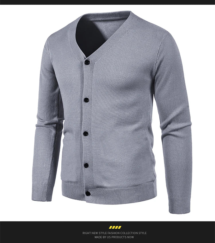 2024 M-5XL Autumn Men's Knitted Cardigan Thin V-neck Basic Elastic Slim Fit Thin Sweater Solid Color Casual Versatile Coat