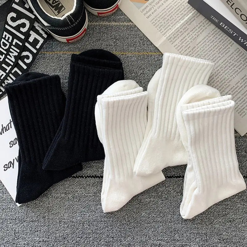 New 5 Pairs Cool Men Black White Warm Socks Set Autumn Winter Male Solid Color Sport Short Socks For Men