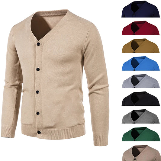 2024 M-5XL Autumn Men's Knitted Cardigan Thin V-neck Basic Elastic Slim Fit Thin Sweater Solid Color Casual Versatile Coat