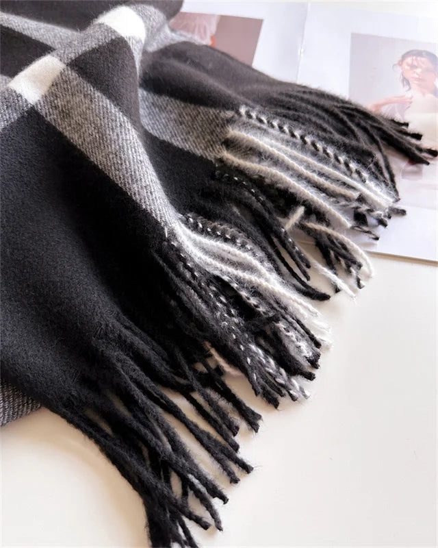 Luxury Brand Women Cashmere Scarves Lady Winter Warm Soft Pashmina Shawls Wraps Female Plaid Knitted Long Scarf for Women