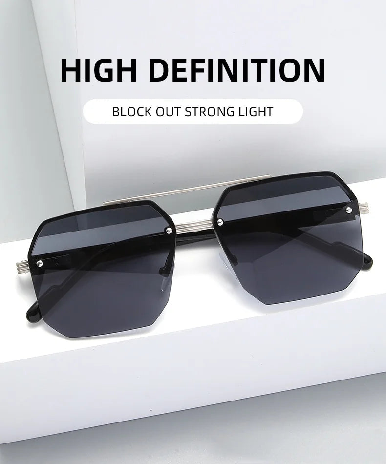 Oversize Retro Double Bridges Polygon Square Metal Men Sunglasses Fashion Gradient Shades UV400 Trending Women Sun Glasses