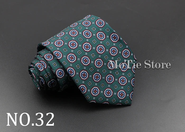 Men's Fashion Silk Tie 7.5cm Soft Novelty Necktie Blue Green Orange Color Ties For Men Dot Floral Bowtie Wedding Business Gift