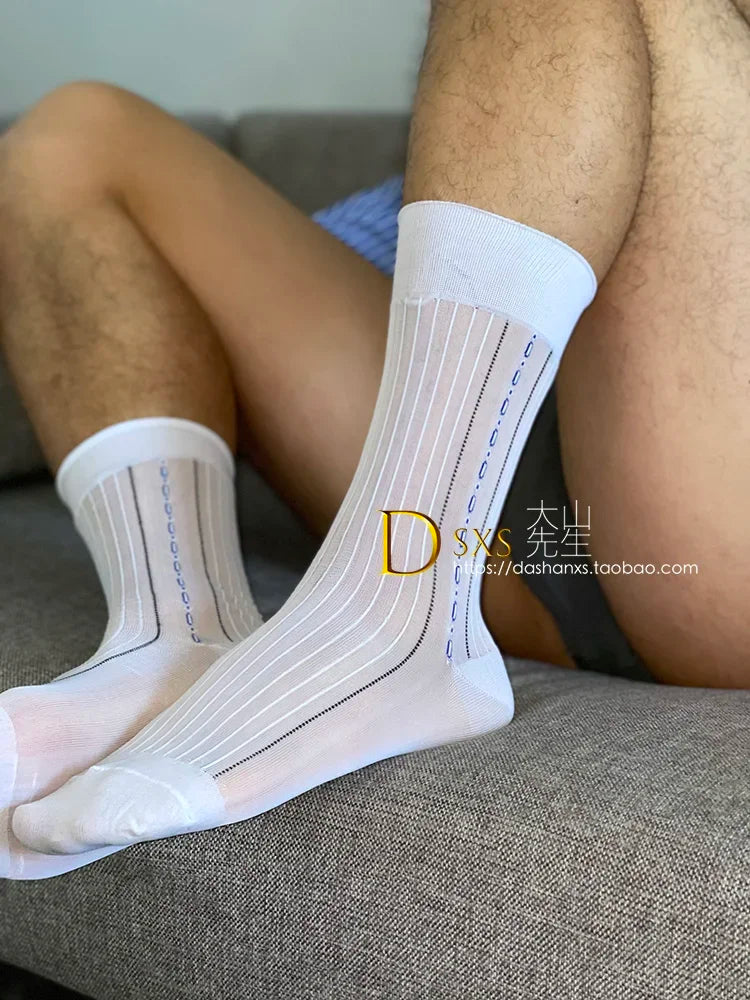 Jacquard Tube Socks for Man Sheer Loose Business Work Socks Retro Classic Man Old Time Socks Vintage Style Ribbed Sexy Stockings