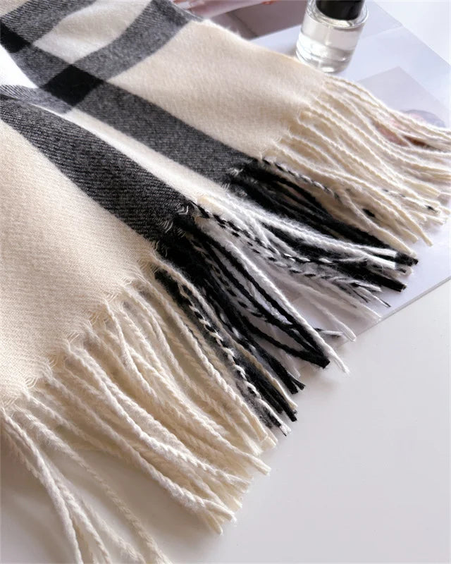 Luxury Brand Women Cashmere Scarves Lady Winter Warm Soft Pashmina Shawls Wraps Female Plaid Knitted Long Scarf for Women