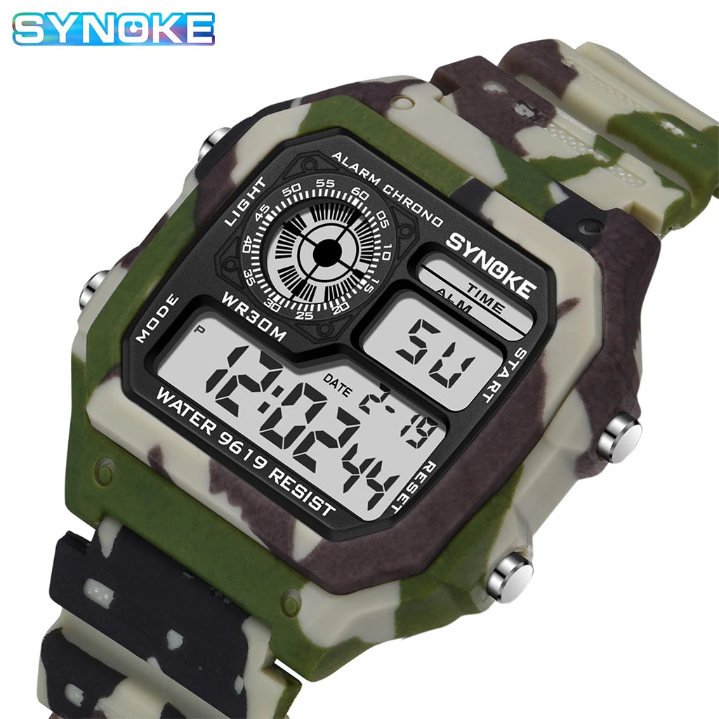 SYNOKE Outdoor Military Digital Watch For Men Fashion Retro Men Watch Sports Waterproof Men Watch Multifunctional Luminous