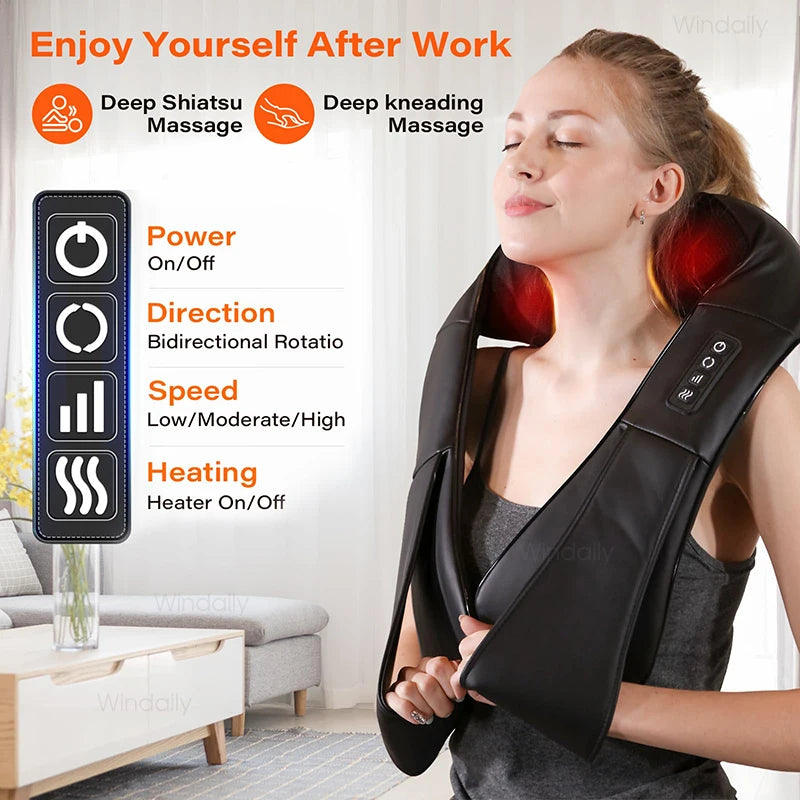 4D Shiatsu Neck and Shoulder Massager With Heat Electric Back Massagers Kneading Massage Pillow Full Body Muscle Home Car Use