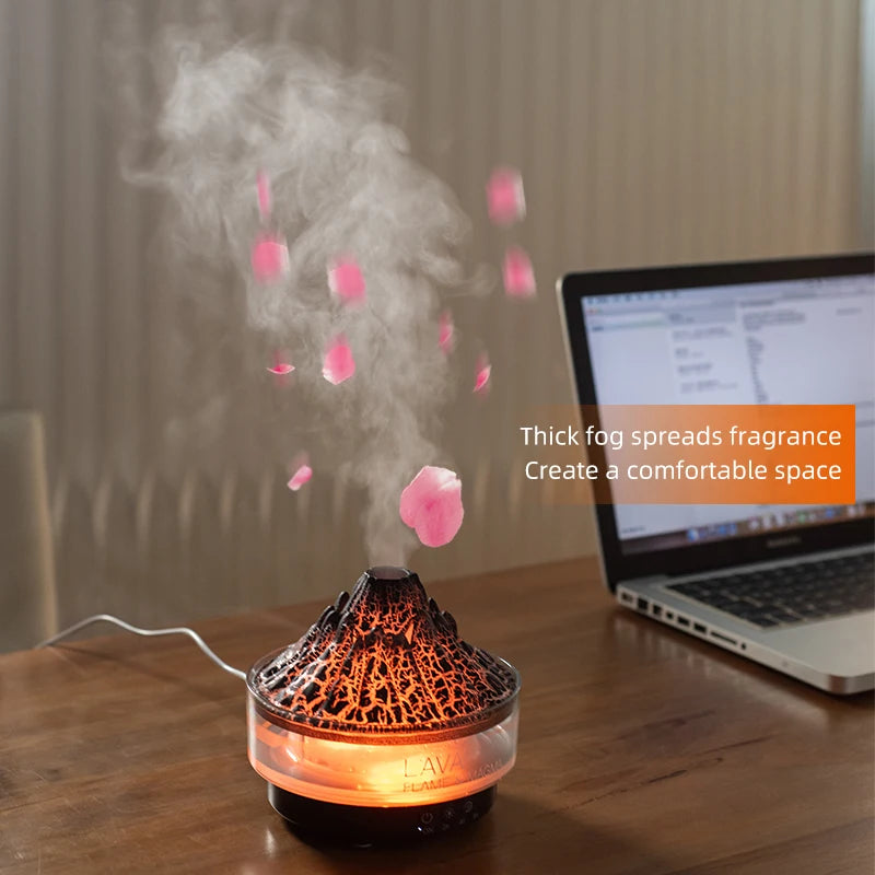 Volcano Flame Diffuser Essential Oil Diffusers for Home Bedroom Air Humidifier Remote Control 7 Colours Lights Timer shutdown