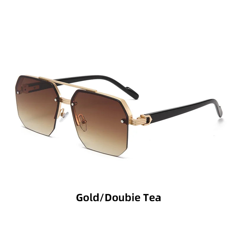 Oversize Retro Double Bridges Polygon Square Metal Men Sunglasses Fashion Gradient Shades UV400 Trending Women Sun Glasses