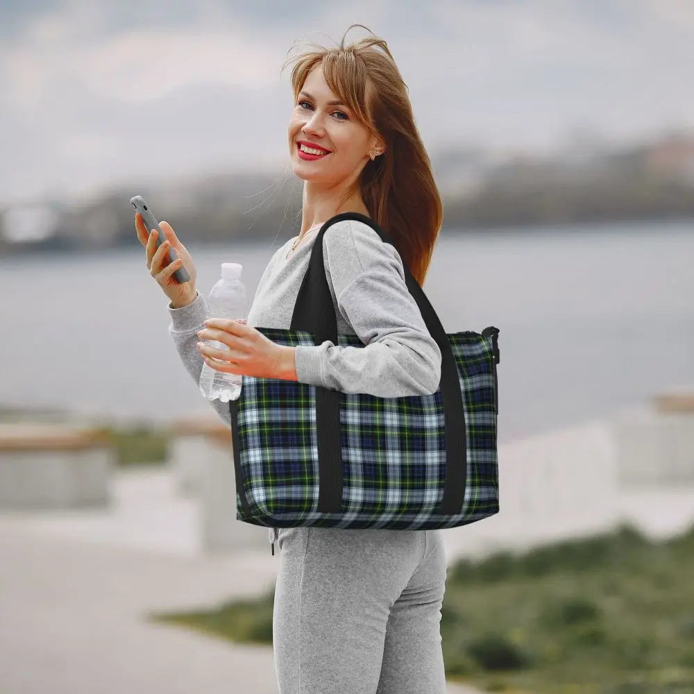 Custom Popular Tartan Plaid Beach Tote Bag for Women Extra Large Gym Carry On Geometric Gingham Check Texture Shopping Bags