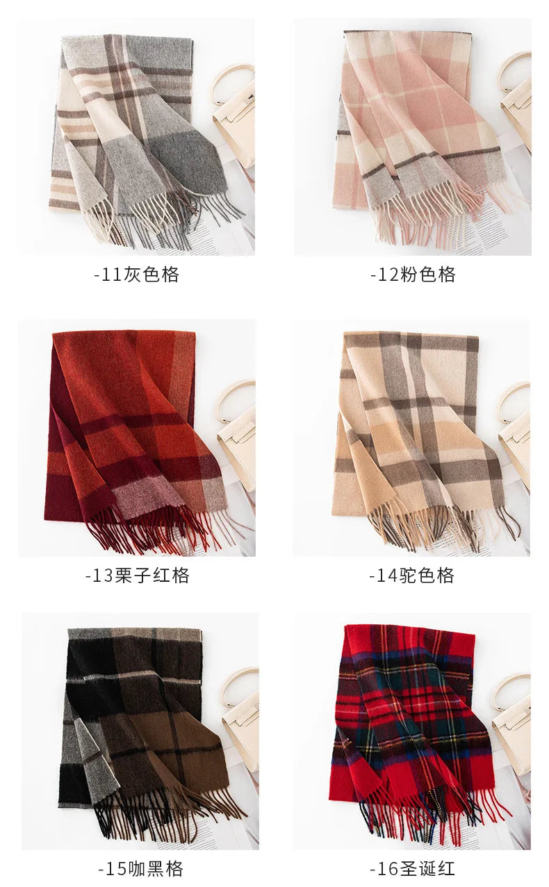 High Quality 100% Wool Scarf Men Female Fashion Classic Soft Cashmere Muffler Women Warm Thermal Shawl Outside Autumn Winter