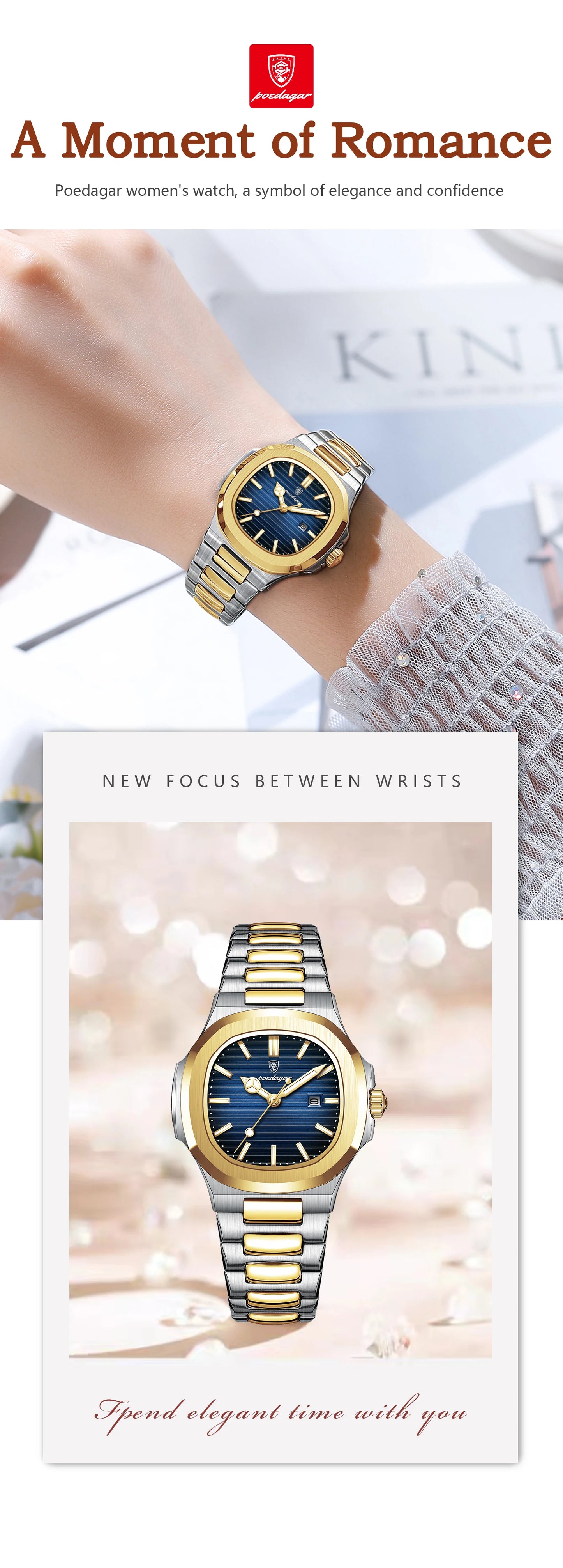 POEDAGAR Luxury Square Watch for Woman Waterproof Luminous Date Ladies Watch Stainless Steel Quartz Women's Watches Female Reloj