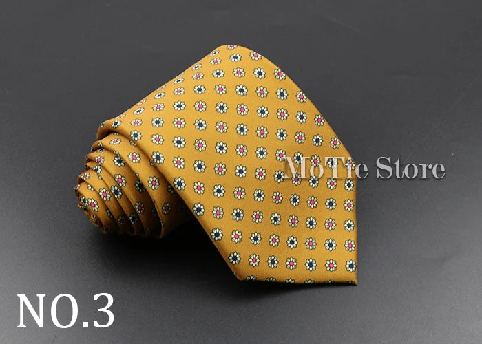 Men's Fashion Silk Tie 7.5cm Soft Novelty Necktie Blue Green Orange Color Ties For Men Dot Floral Bowtie Wedding Business Gift