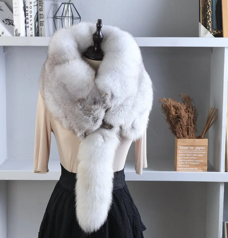 Unisex Real Fur Fox Scarf Men Woman Winter Warm Natural Fur Shawl Soft Headscarf Super big Gray Silver Fox Scarf Fur Accessories