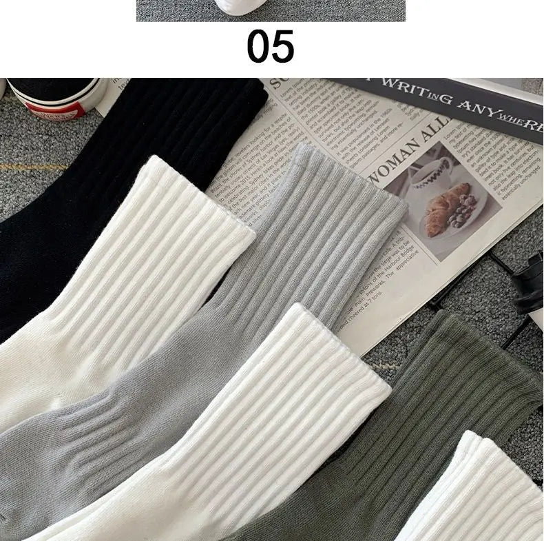 New 5 Pairs Cool Men Black White Warm Socks Set Autumn Winter Male Solid Color Sport Short Socks For Men