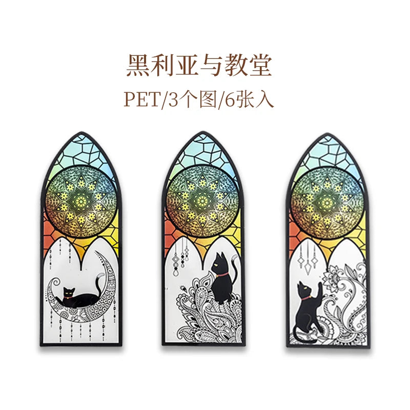 6 pcs/set Cute black cat daily series Bookmark PVC Matte Reading Book mark Retro Book Page Marker Stationery Supplies