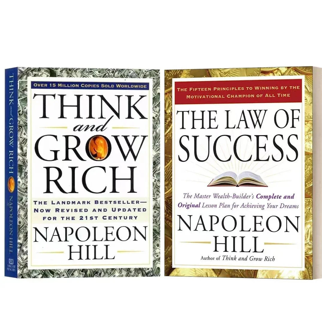 2 Books Set By Napoleon Hill Think And Grow Rich And The Law of Success Reading Books for Adult