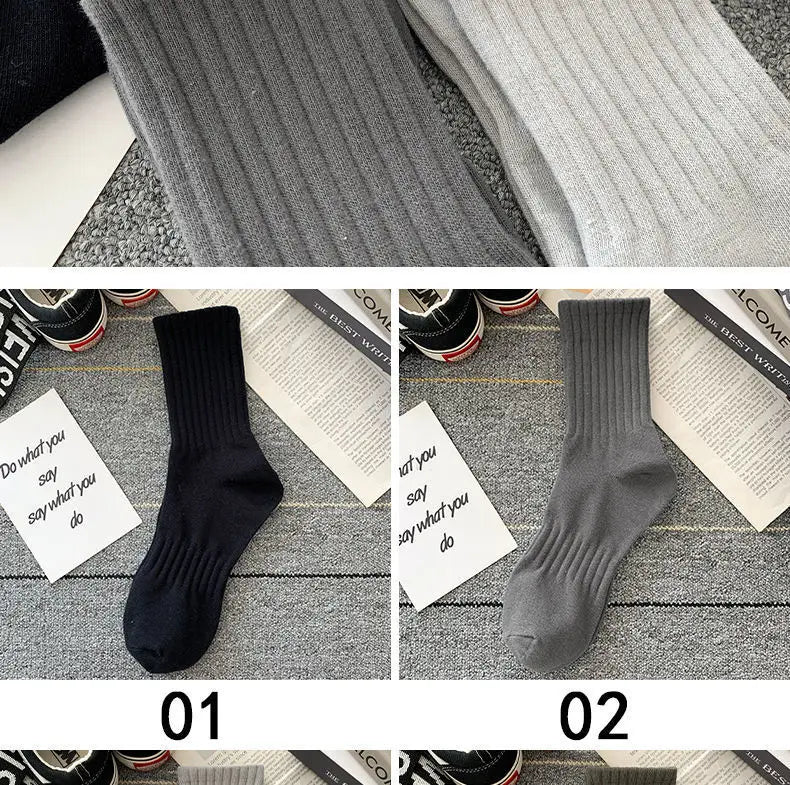 New 5 Pairs Cool Men Black White Warm Socks Set Autumn Winter Male Solid Color Sport Short Socks For Men