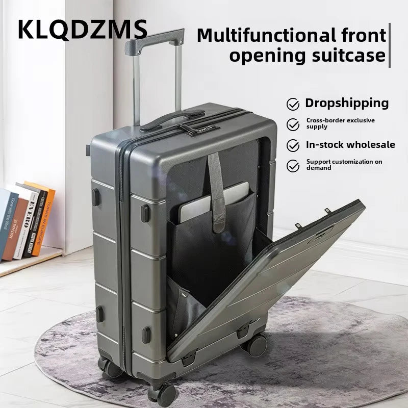 KLQDZMS 24"26Inch Laptop Suitcase 20" Front Opening Boarding Box ABS + PC Trolley Case USB Charging Carry-on Travel Luggage