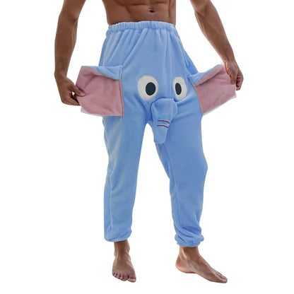 Men's Pajama Pants Flannel Funny Elephant Novelty Shorts Humorous Underwear Prank Gift For Men Animal Themed Pants Pantalone