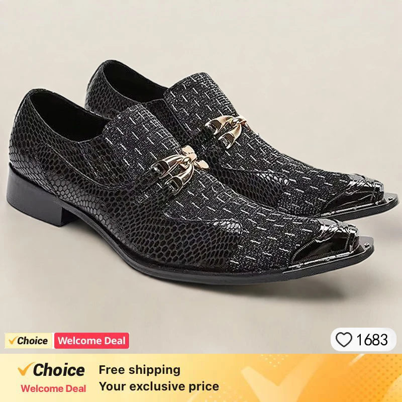 Italian men's flat top loafers, black men's dresses, casual shoes, checkered printed wedding high heels, leather shoes for men