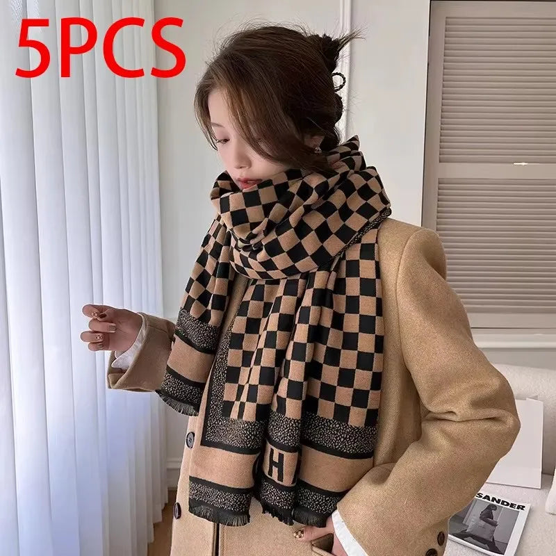 5PCS Brand New Winter Women Wool Shawl With Lurex and Long tassel Scarf Tassel Female Foulard Thick Blanket  2025