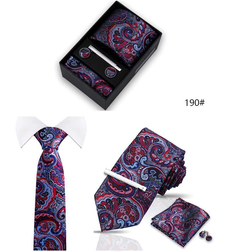 Tie Set For Men Silk Necktie Wedding Cufflinks Box Gift Tie Clip Men Pocket Square Necktie Luxury Business Gravatas