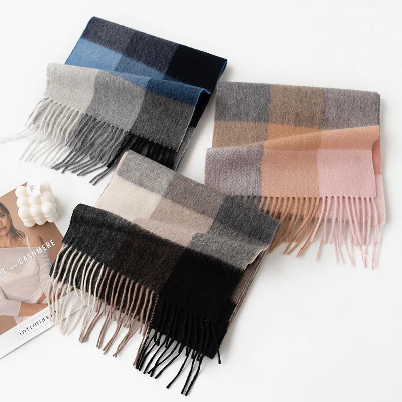 High Quality 100% Wool Scarf Men Female Fashion Classic Soft Cashmere Muffler Women Warm Thermal Shawl Outside Autumn Winter