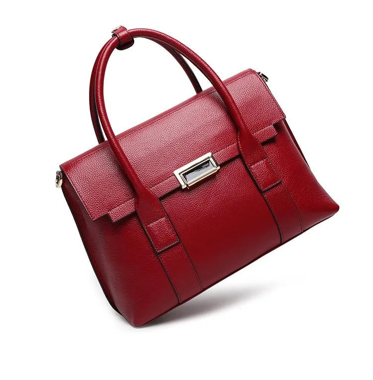 2024 New Genuine Leather Briefcase Women Handbags Large Capacity Ladies Fashion Cowhide Shoulder Messenger Bags Portable