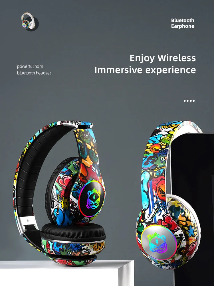 Wireless Headset Flash Light Kids Ear Headphones with Mic Bluetooth Headsets Stereo Music Game Headphone Girls Boys Gift