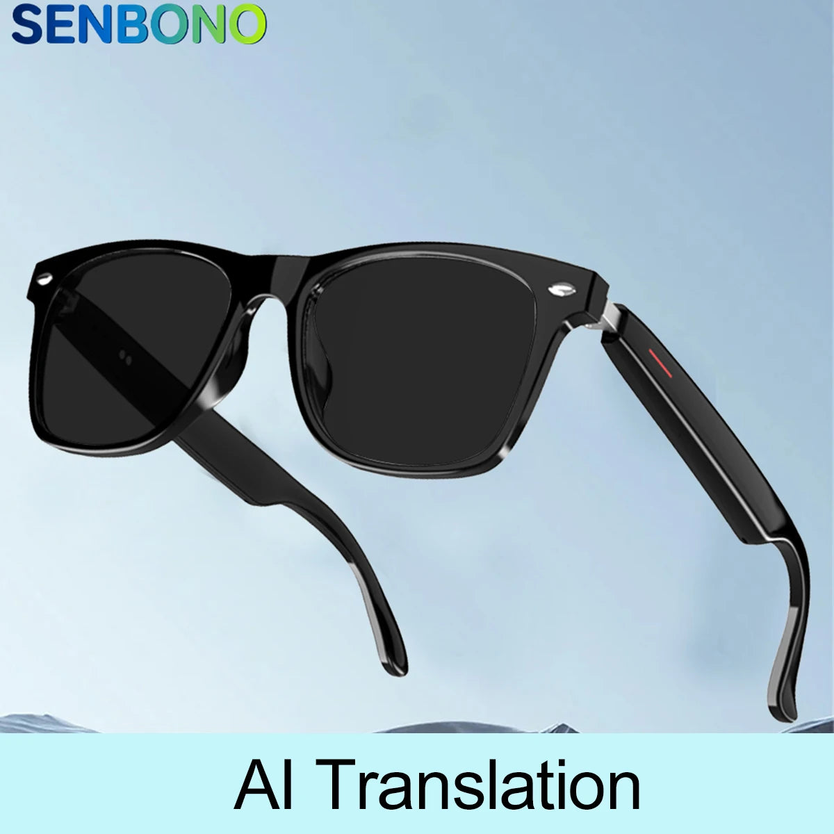 SENBONO Smart Glasses AI Translation Glasses 100+ Languages Real-time Translation Bluetooth Music Built-in Mic & Speakers